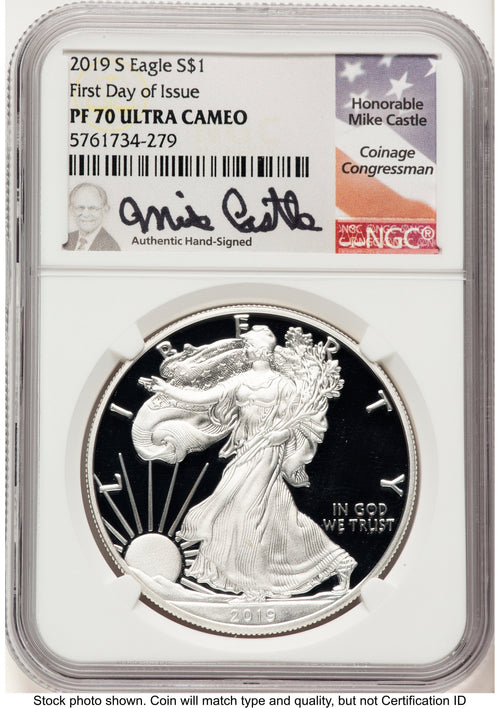 2019-S Proof Silver Eagle 1 oz FDI Mike Castle NGC PF70