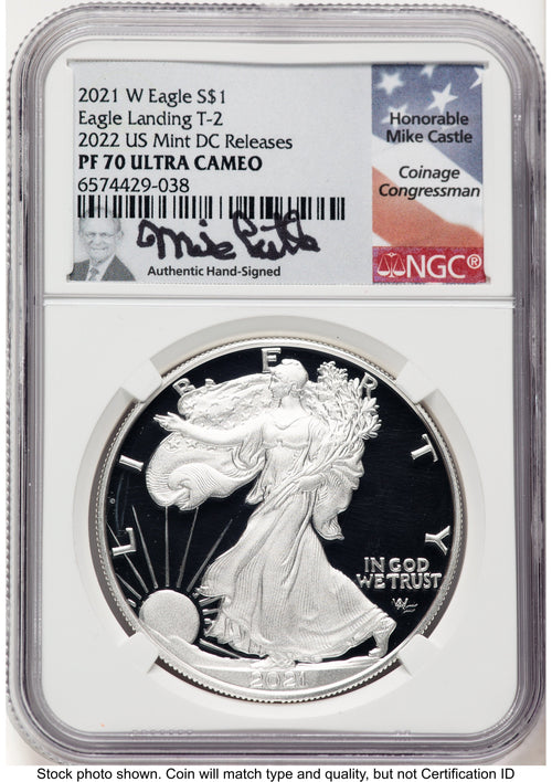2021-W TY2 Proof Silver Eagle 1 oz 2022 US Mint Releases Mike Castle NGC PF70