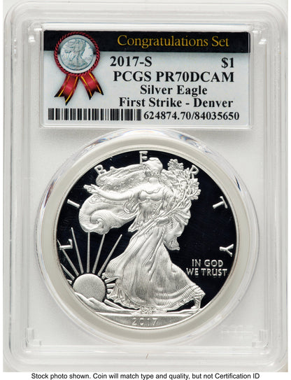 2017-S Proof Silver Eagle Congratulations Set 1 oz FS Congratulations Set Label Denver PCGS PR70