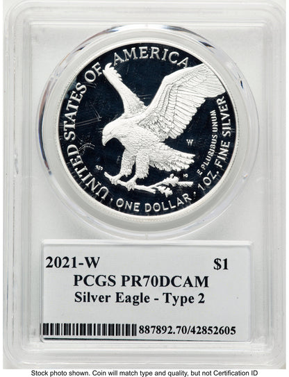 2021-W TY2 Proof Silver Eagle 1 oz Premier Label PCGS PR70
