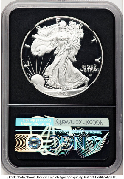 2021-S TY2 Proof Silver Eagle 1 oz FDI Miles Standish NGC PF70