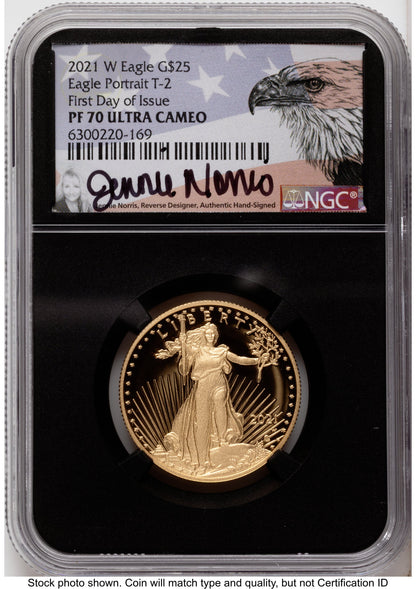 2021-W Type 2 Proof Gold Eagle 1/2 oz FDI Jennie Eagle Flag NGC PF70 Norris
