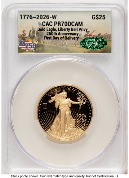 2026-W Proof Gold Eagle 1/2 oz First Day of Delivery America 250 CACG PR70