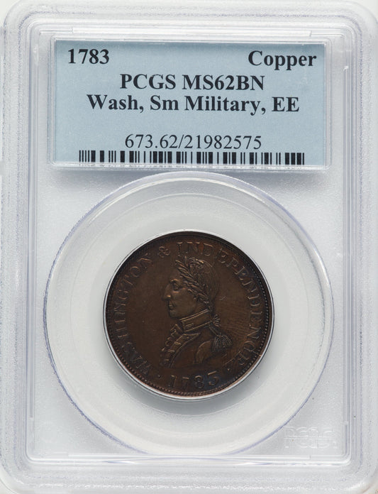 1783 Washington & Independence Cent Small Military Bust Engrailed Edge BN Colonials PCGS MS62