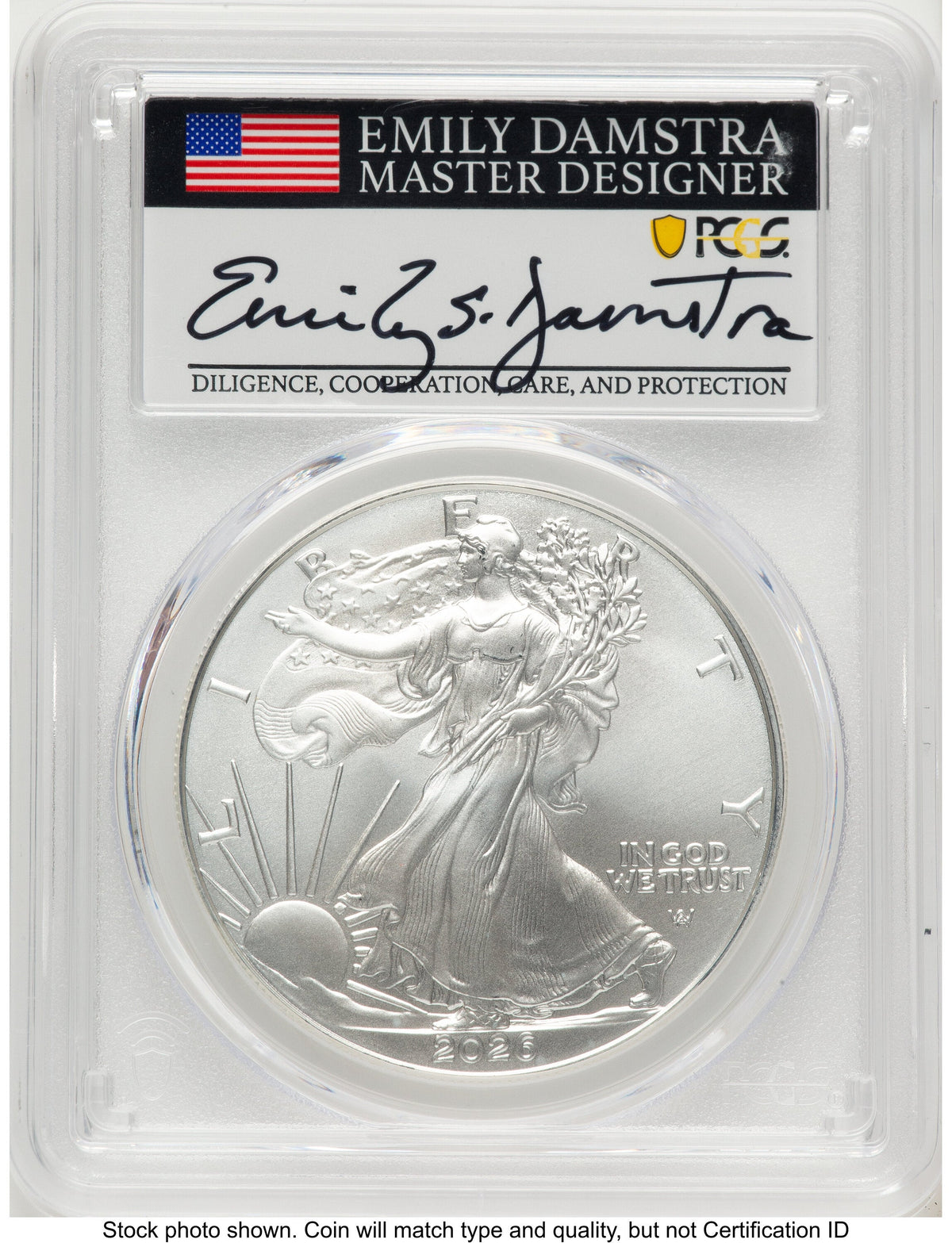 2026 Silver Eagle FDI Emily Damstra PCGS MS70