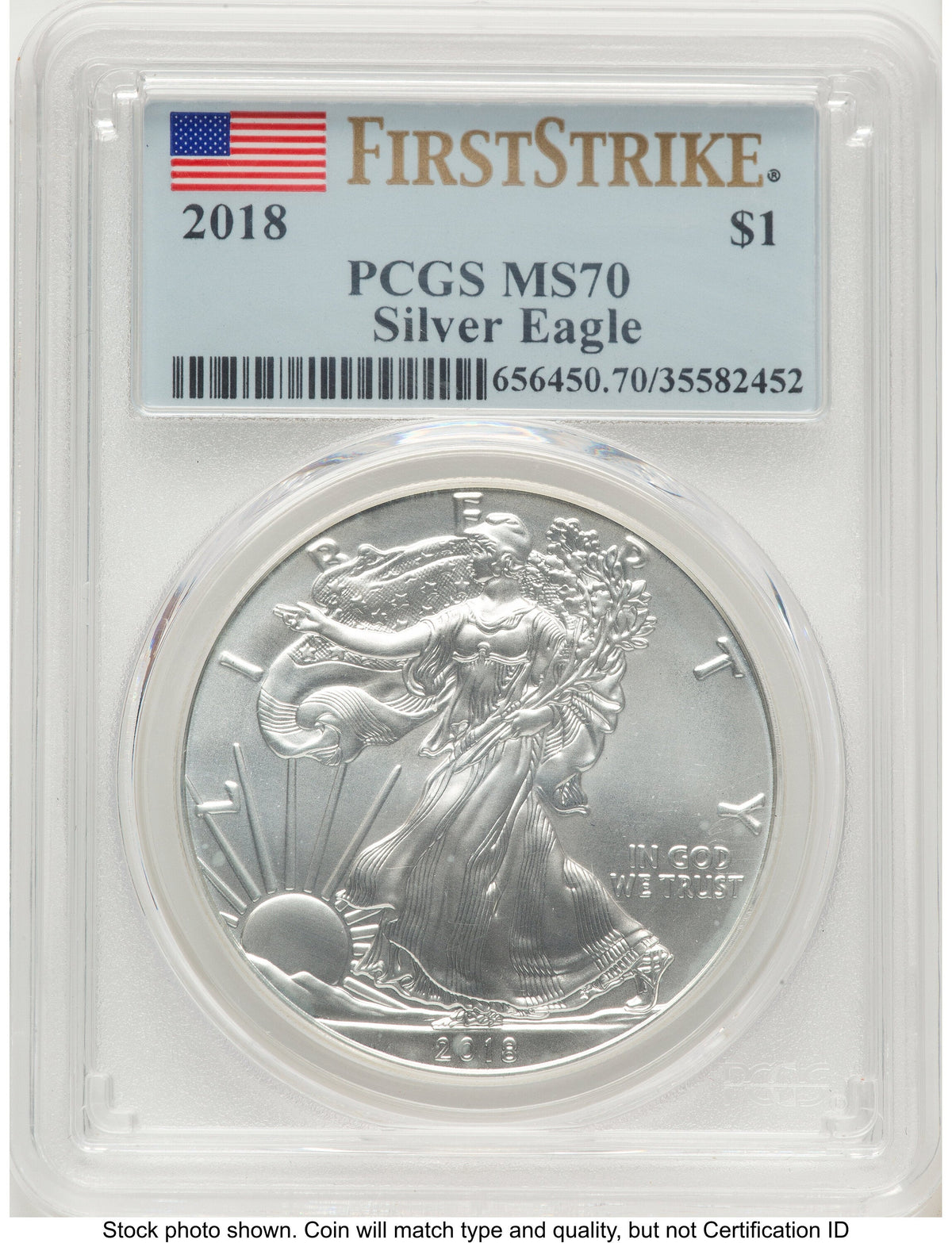 2018 Silver Eagle FS Flag PCGS MS70