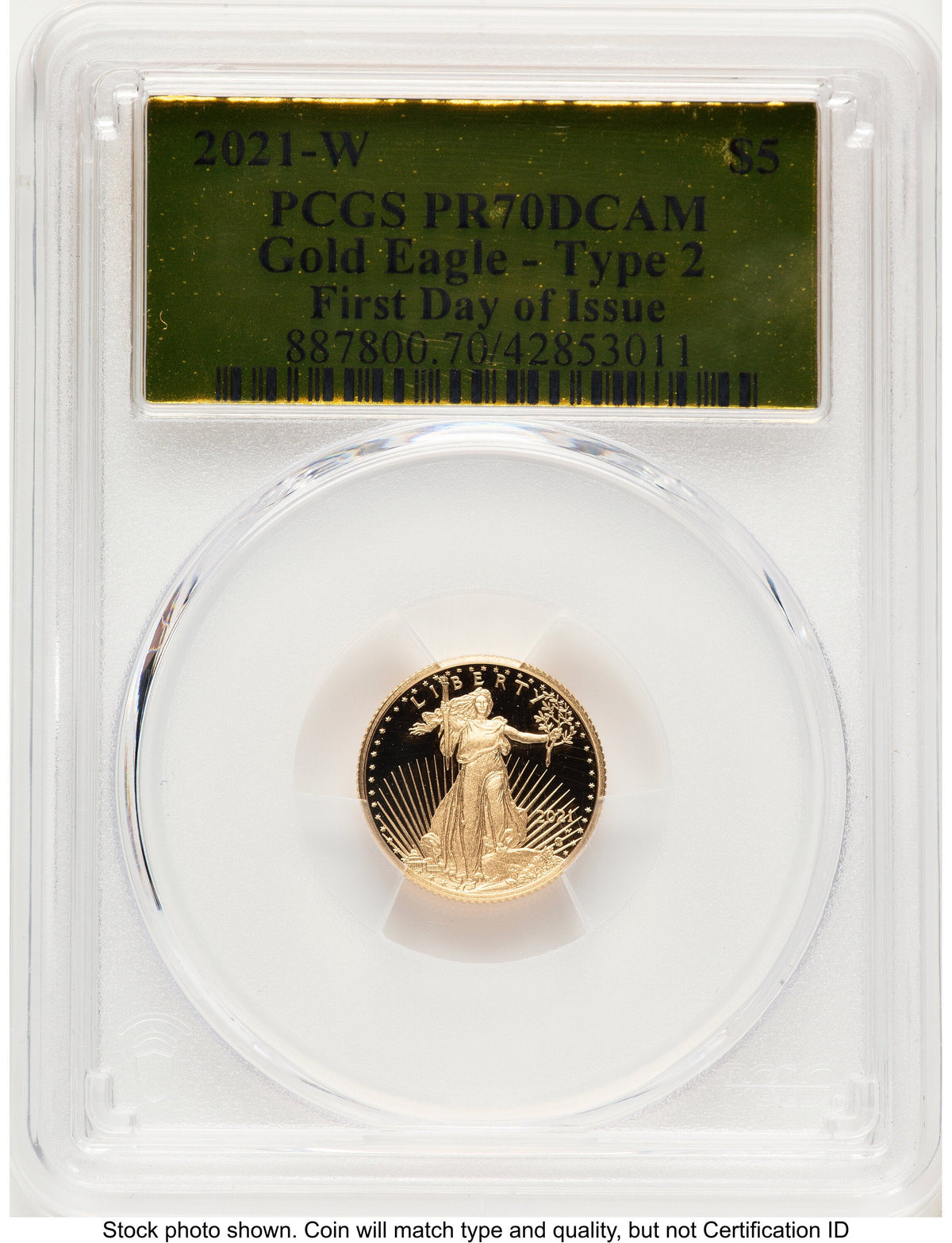 2021-W Type 2 Proof Gold Eagle 1/10 oz FDI Gold Foil PCGS PR70