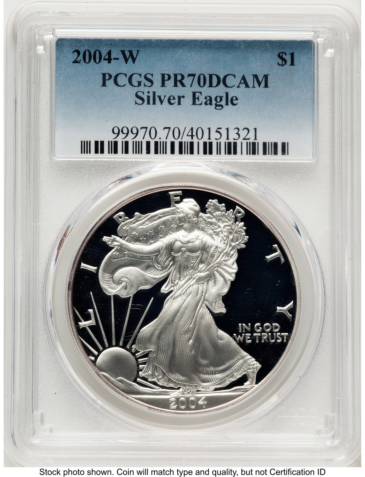 2004-W Proof Silver Eagle 1 oz Blue Gradient PCGS PR70