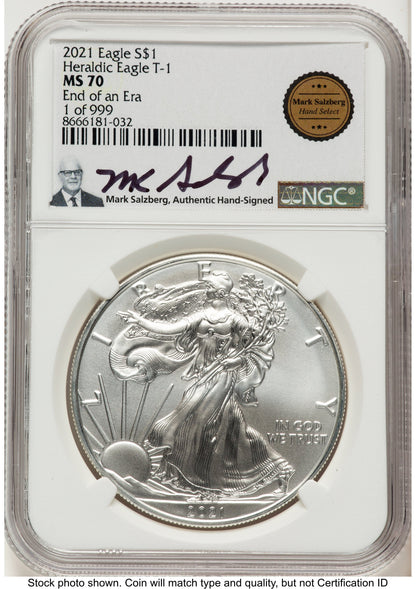 2021 Silver Eagle Type 1 Mark Salzberg Hand Select Label NGC MS70