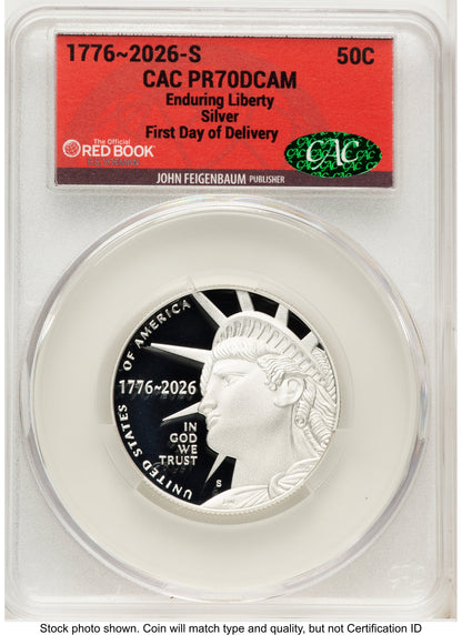 2026-S Semiquincentennial Half Dollar 50C First Day of Delivery Red Book CACG PR70