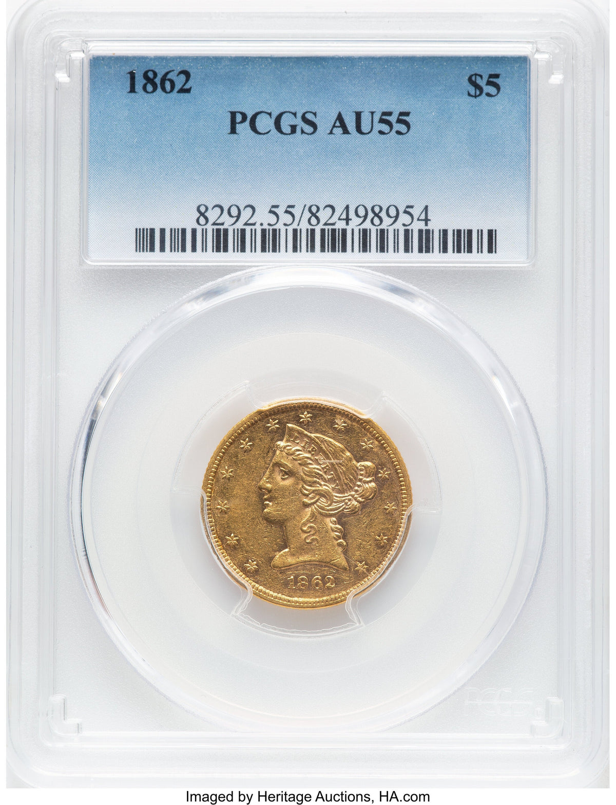 1862 $5 Liberty Half Eagle PCGS AU55