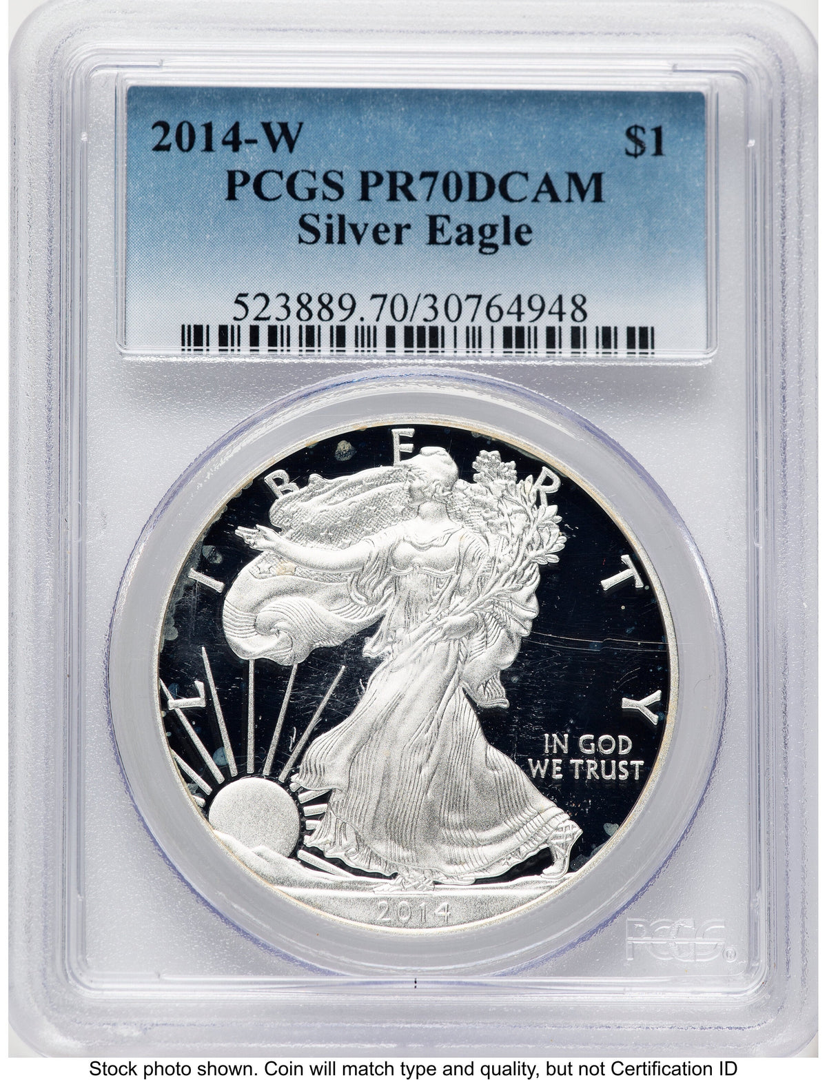 2014-W Proof Silver Eagle 1 oz Blue Gradient PCGS PR70