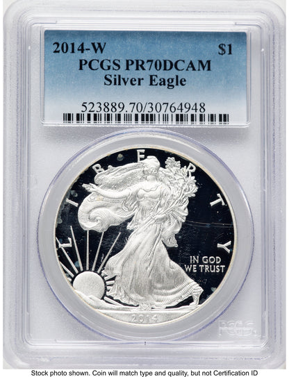 2014-W Proof Silver Eagle 1 oz Blue Gradient PCGS PR70