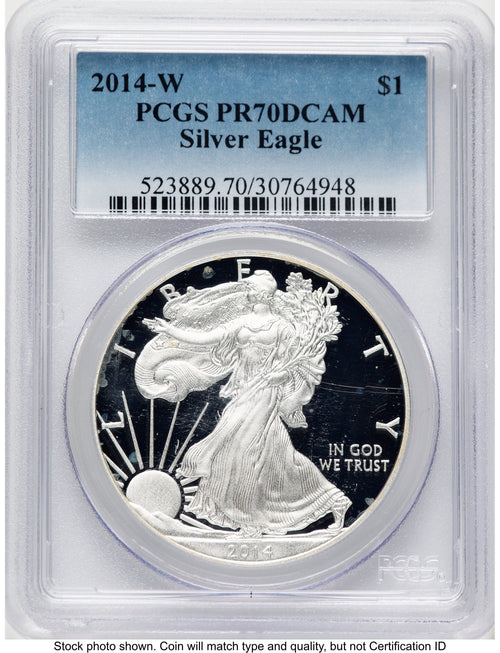 2014-W Proof Silver Eagle 1 oz Blue Gradient PCGS PR70