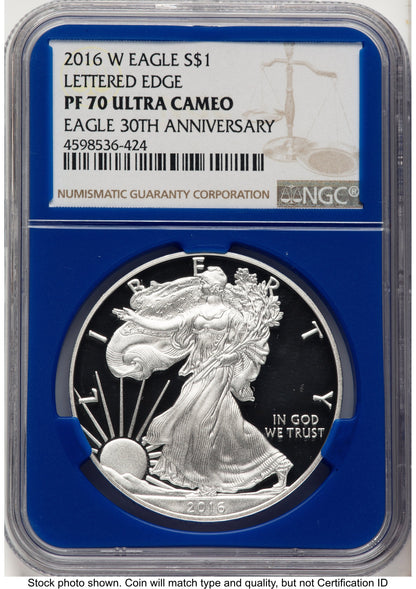 2016-W Proof Silver Eagle 1 oz Brown Label Blue Core NGC PF70