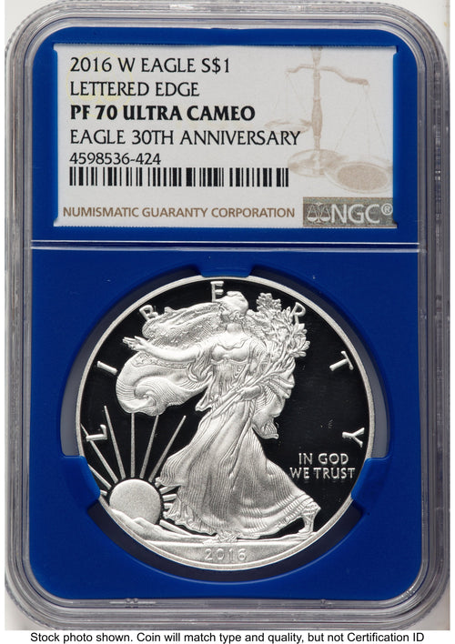 2016-W Proof Silver Eagle 1 oz Brown Label Blue Core NGC PF70