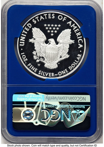 2016-W Proof Silver Eagle 1 oz Brown Label Blue Core NGC PF70