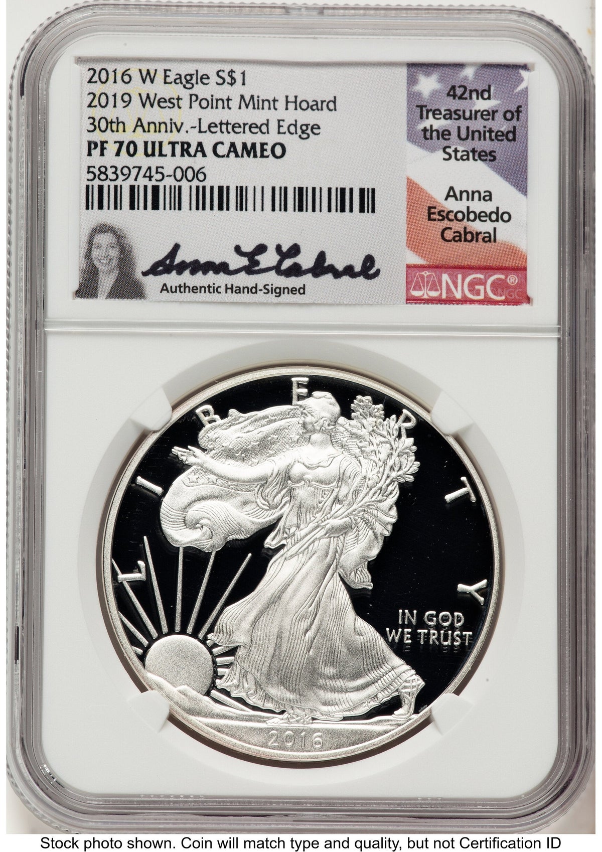 2016-W Proof Silver Eagle 1 oz 2019 West Point Mint Hoard Anna Cabral NGC PF70