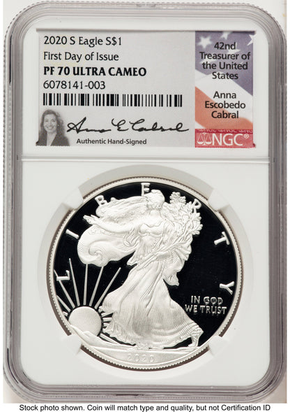 2020-S Proof Silver Eagle 1 oz FDI Anna Cabral NGC PF70