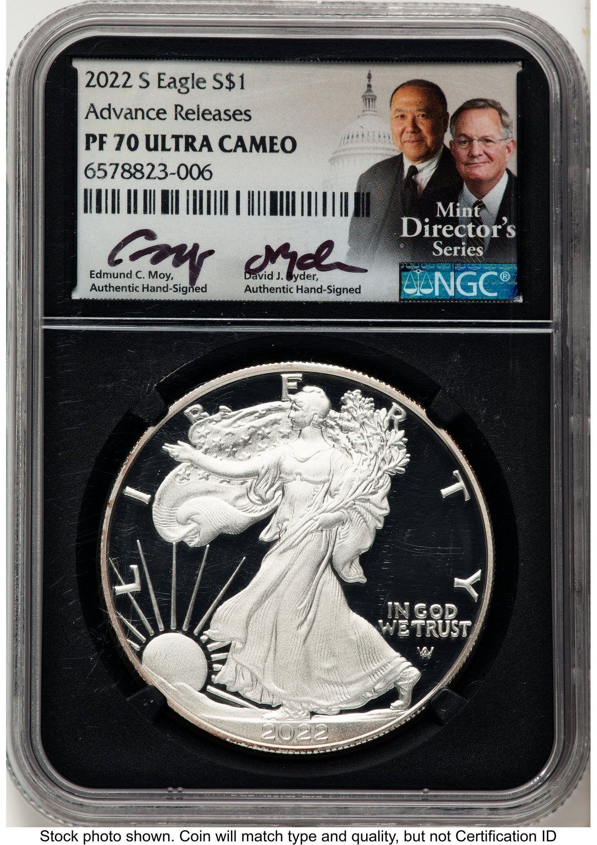 2022-S Proof Silver Eagle 1 oz AR /David J Ryder Mint Director's Series NGC PF70 Ed Moy