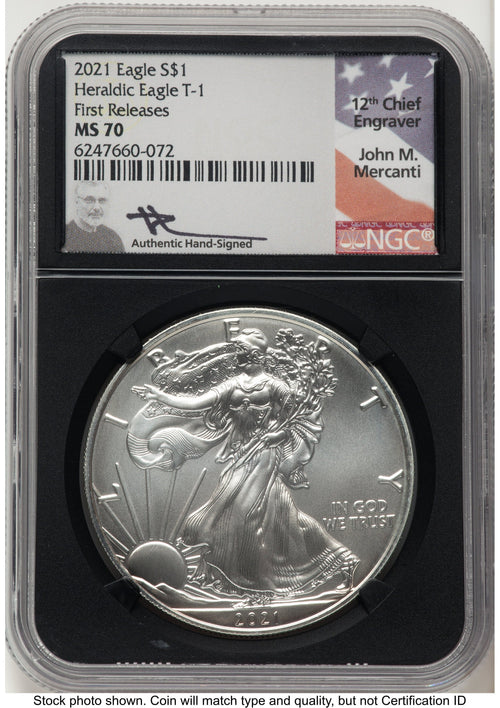 2021 Silver Eagle Type 1 FR John NGC MS70 Mercanti
