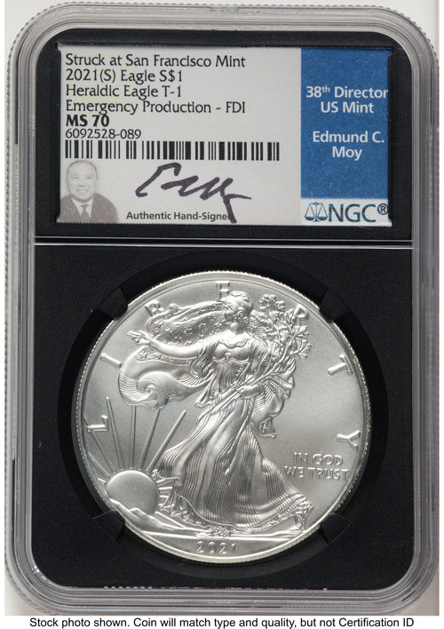 2021-(S) Silver Eagle Type 1 Emergency Production FDI NGC MS70 Ed Moy