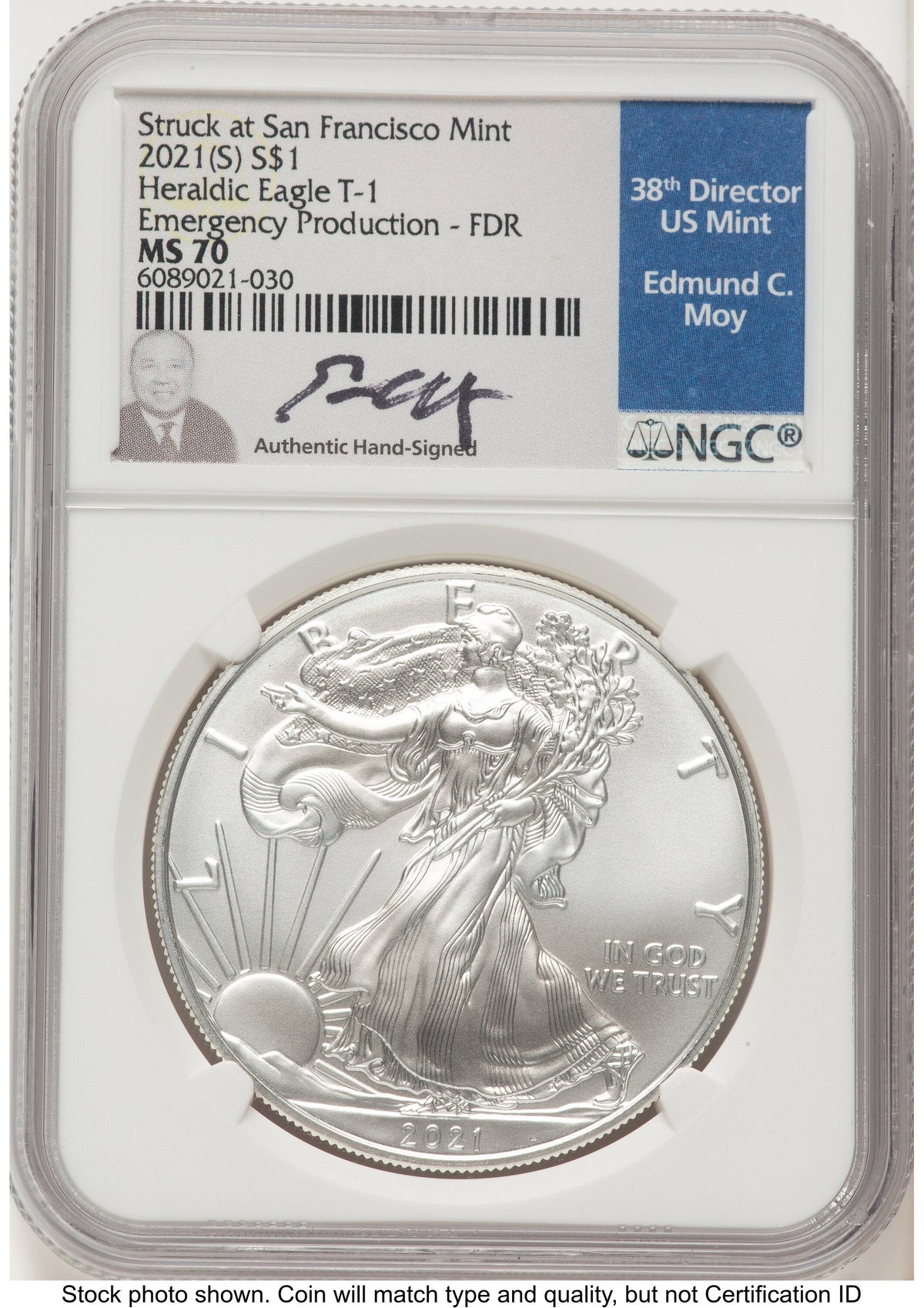 2021-(S) Silver Eagle Type 1 Emergency Production FDR NGC MS70 Ed Moy
