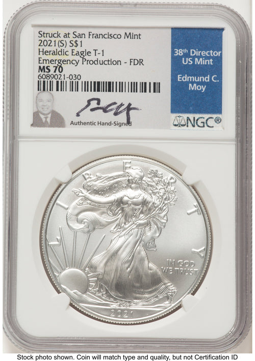 2021-(S) Silver Eagle Type 1 Emergency Production FDR NGC MS70 Ed Moy
