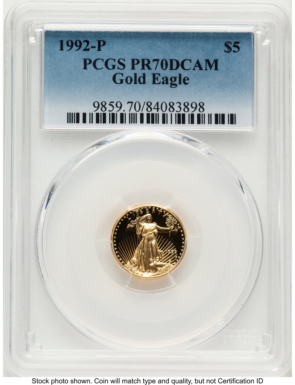 1992-P Proof Gold Eagle 1/10 oz Blue Gradient PCGS PR70