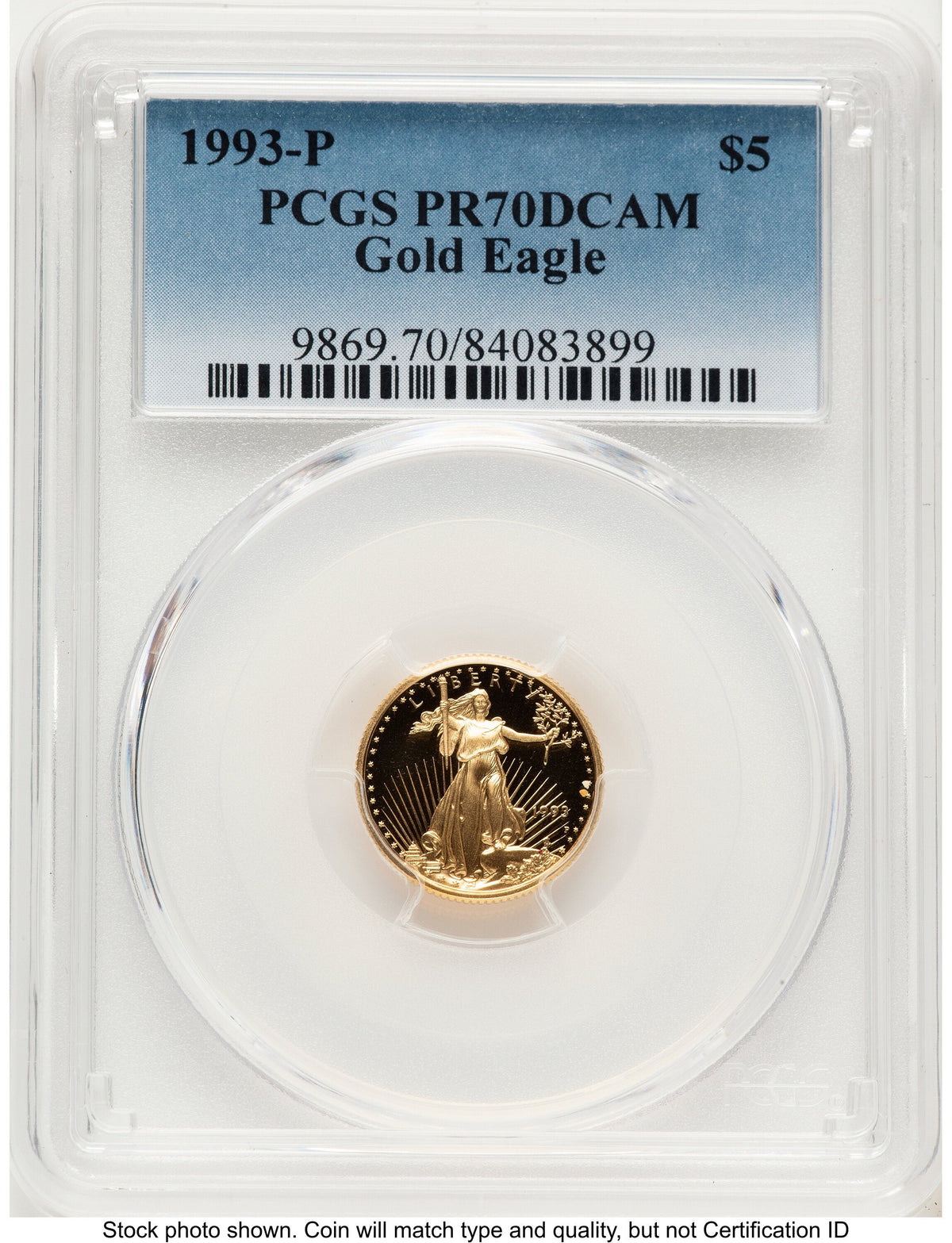 1993-P Proof Gold Eagle 1/10 oz Blue Gradient PCGS PR70