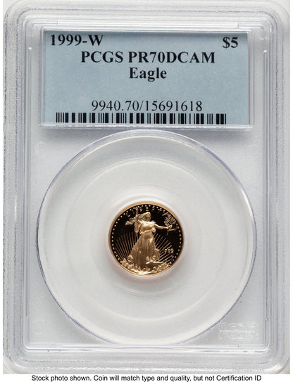1999-W Proof Gold Eagle 1/10 oz Blue Label PCGS PR70