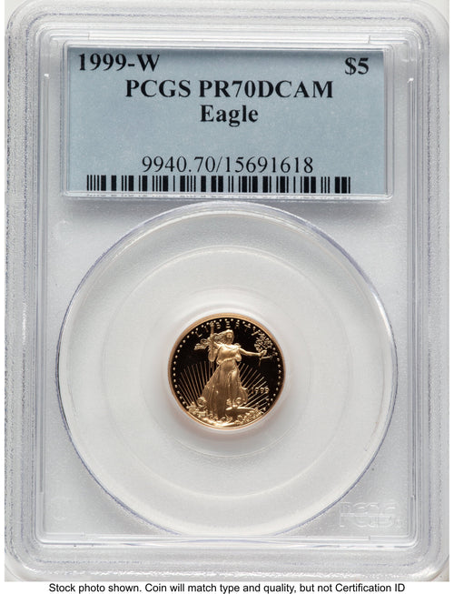 1999-W Proof Gold Eagle 1/10 oz Blue Label PCGS PR70