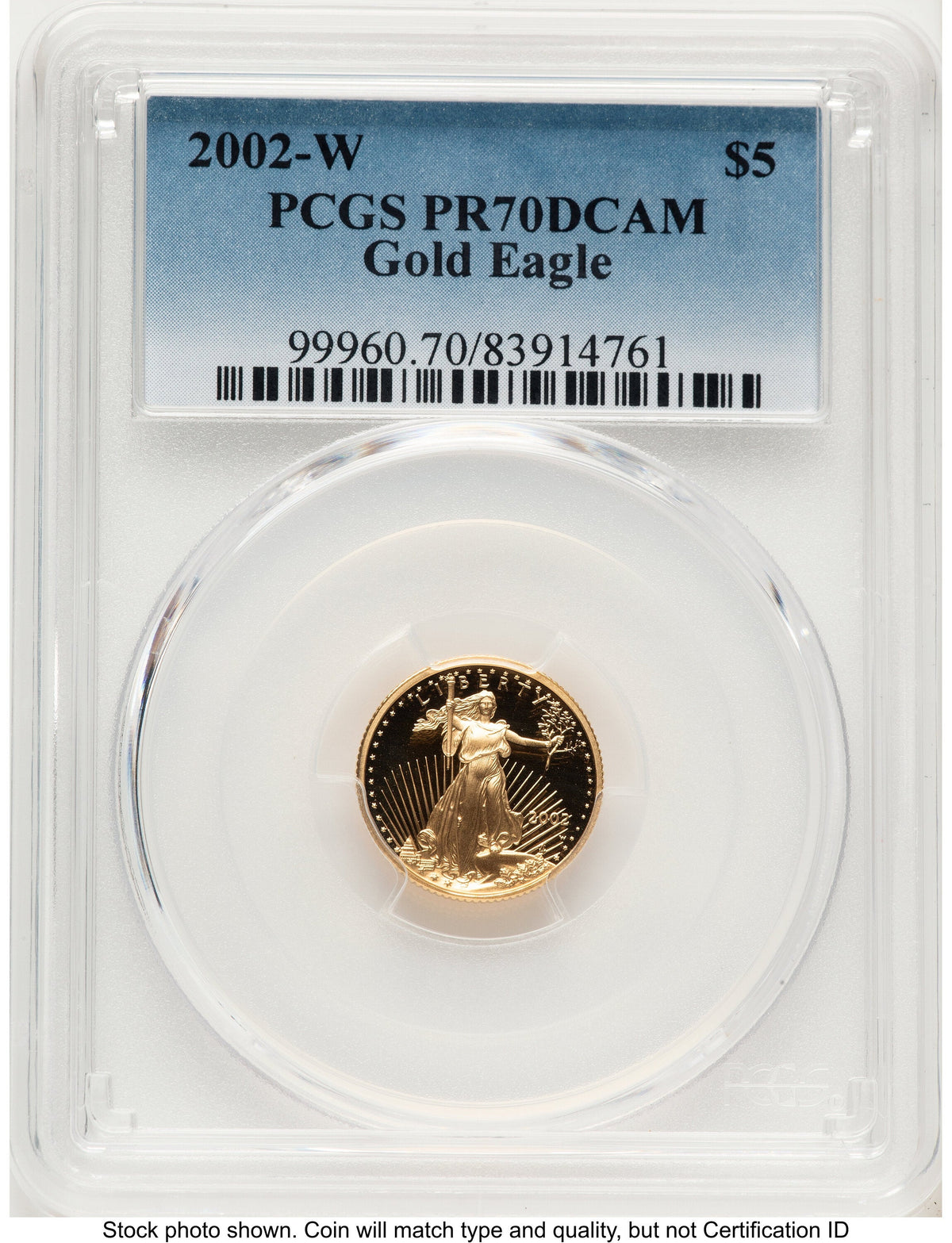 2002-W Proof Gold Eagle 1/10 oz Blue Gradient PCGS PR70