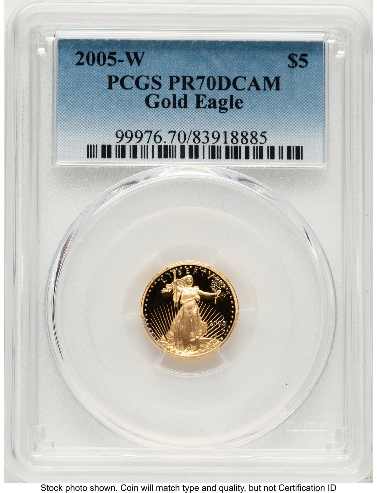 2005-W Proof Gold Eagle 1/10 oz Blue Gradient PCGS PR70