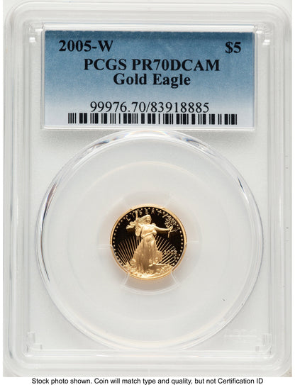 2005-W Proof Gold Eagle 1/10 oz Blue Gradient PCGS PR70