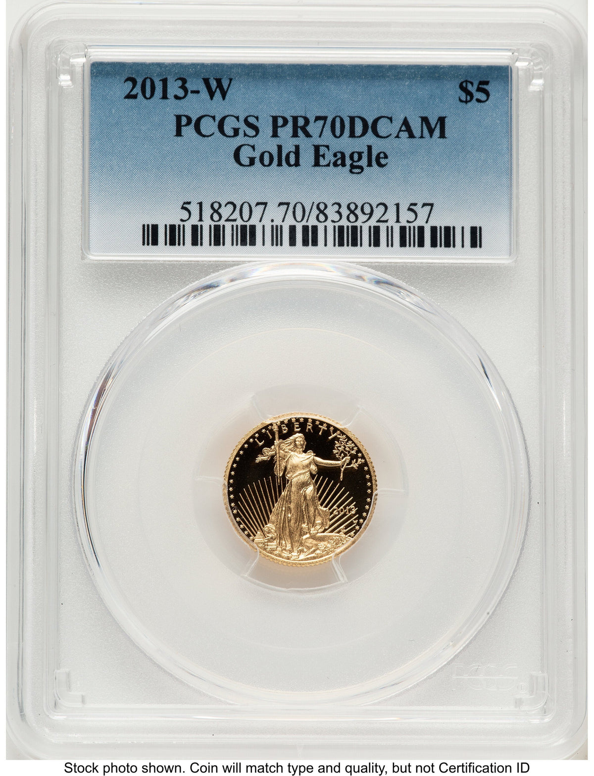 2013-W Proof Gold Eagle 1/10 oz Blue Gradient PCGS PR70
