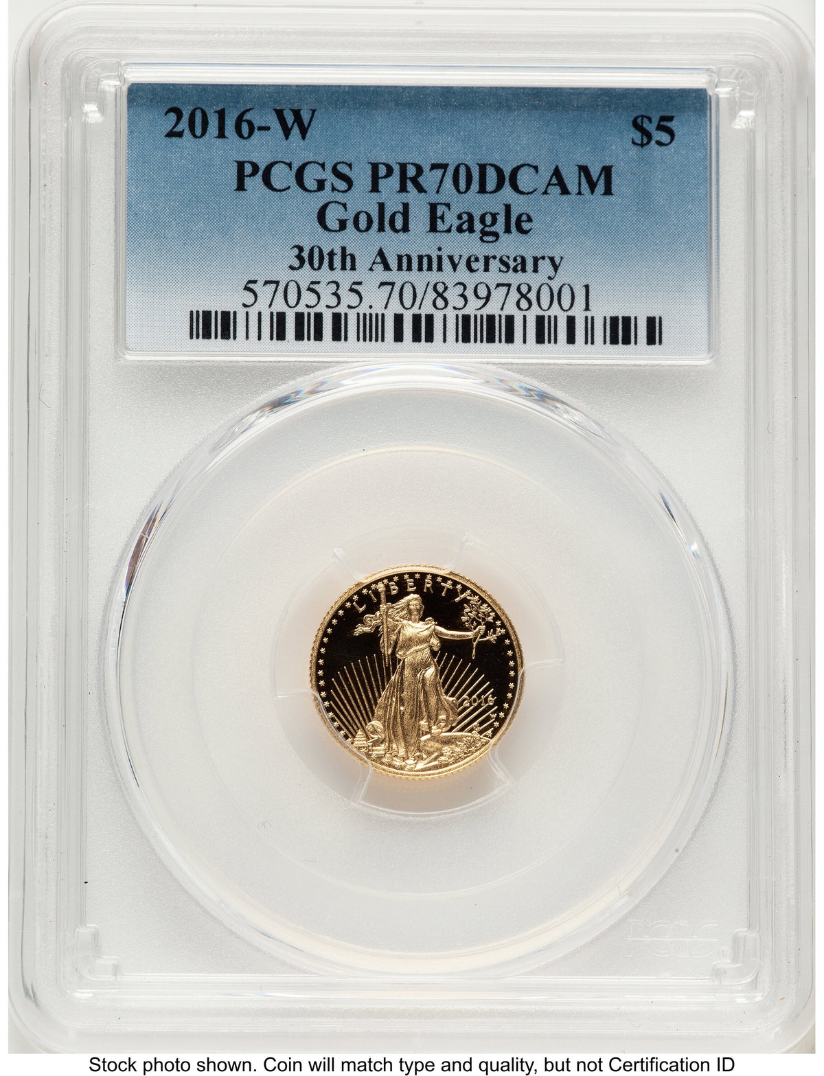 2016-W Proof Gold Eagle 1/10 oz Blue Gradient PCGS PR70