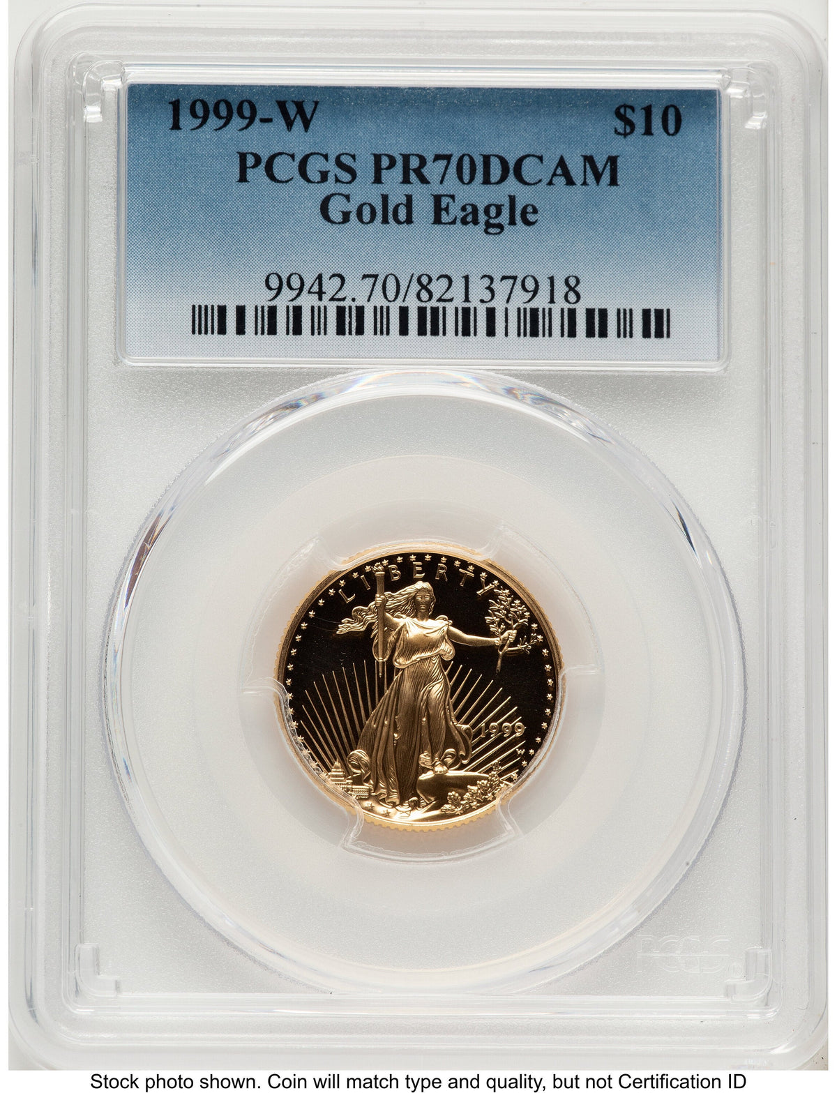 1999-W Proof Gold Eagle 1/4 oz Blue Gradient PCGS PR70