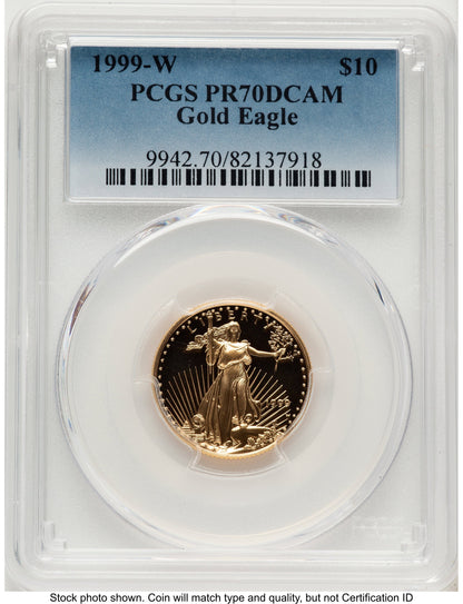 1999-W Proof Gold Eagle 1/4 oz Blue Gradient PCGS PR70