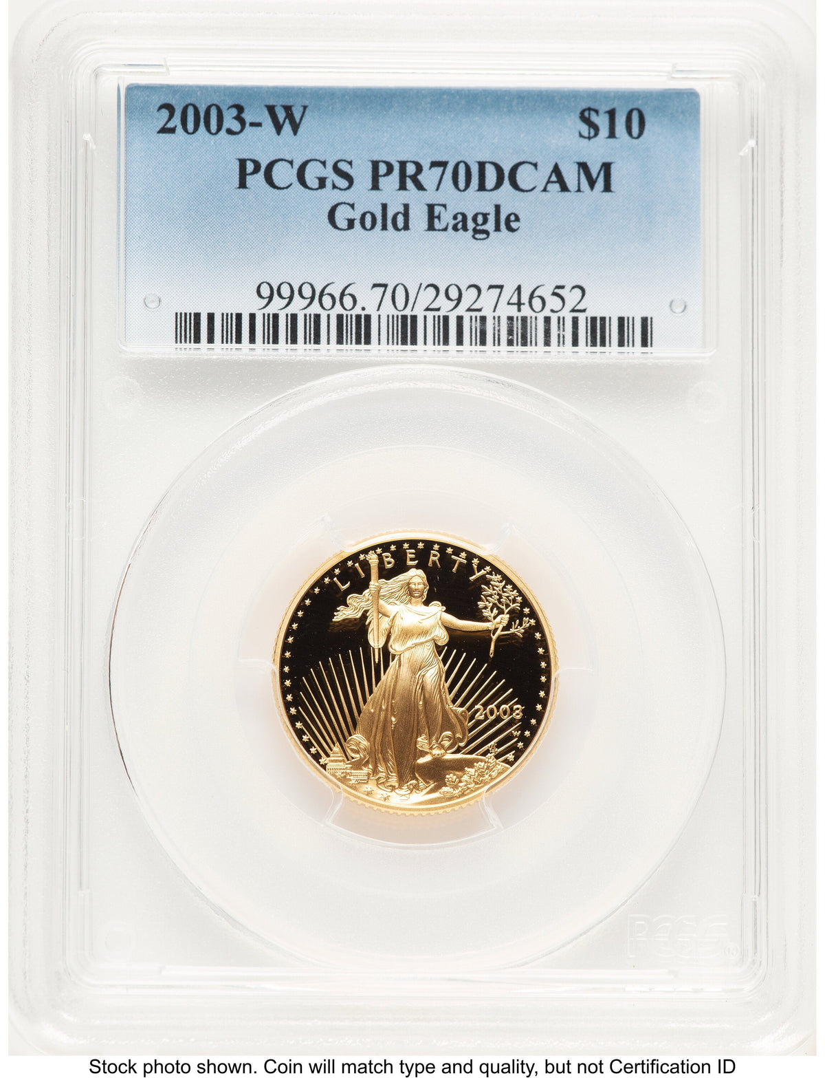 2003-W Proof Gold Eagle 1/4 oz Blue Gradient PCGS PR70