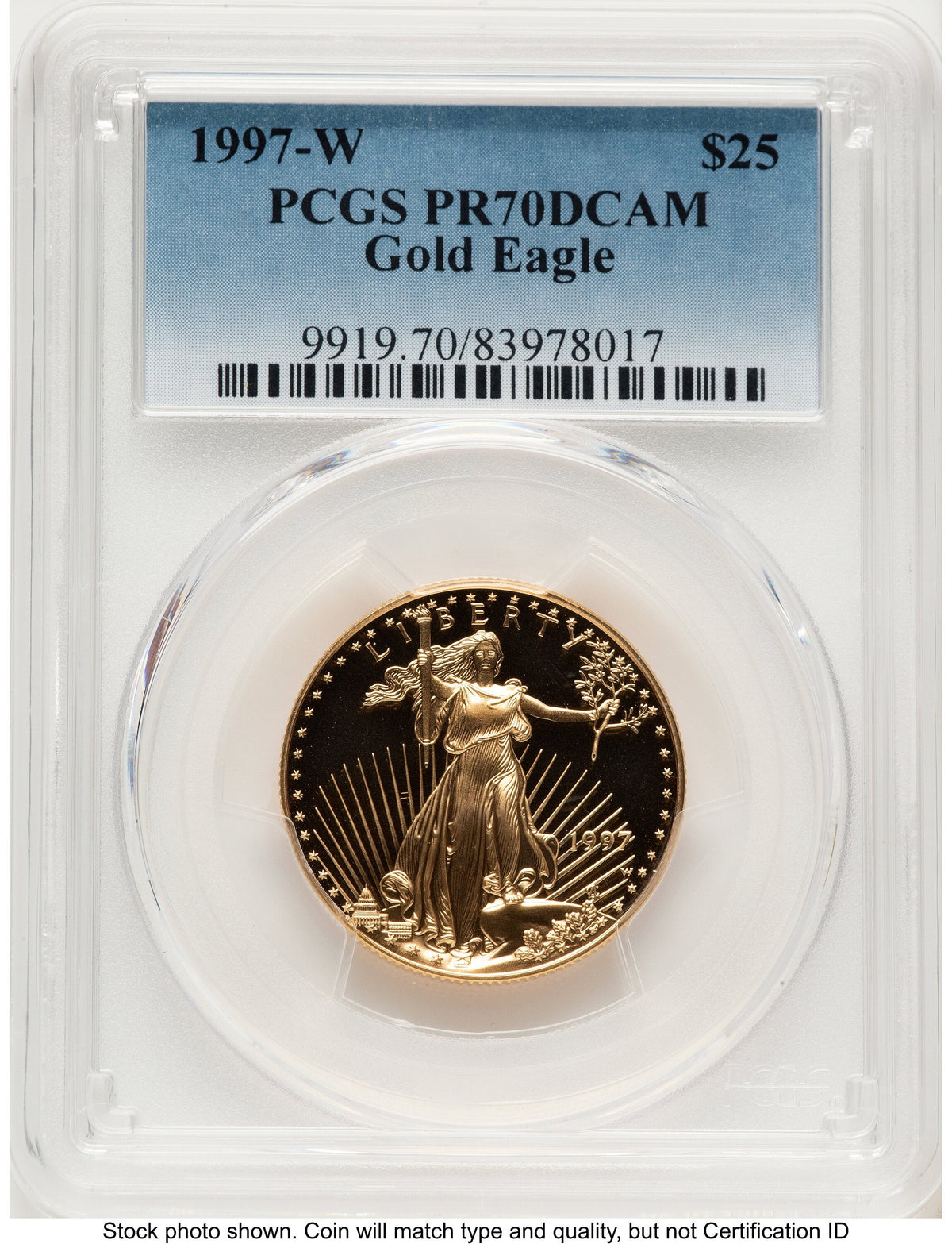1997-W Proof Gold Eagle 1/2 oz Blue Gradient PCGS PR70