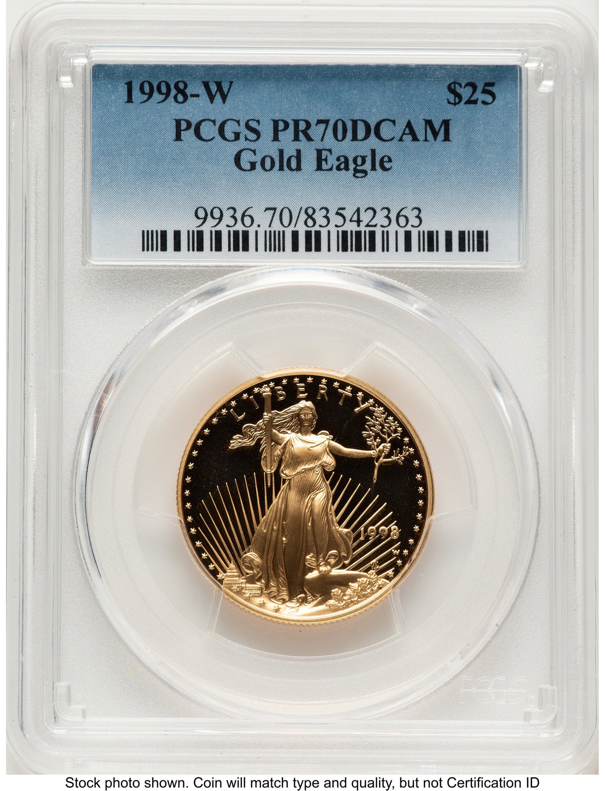 1998-W Proof Gold Eagle 1/2 oz Blue Gradient PCGS PR70