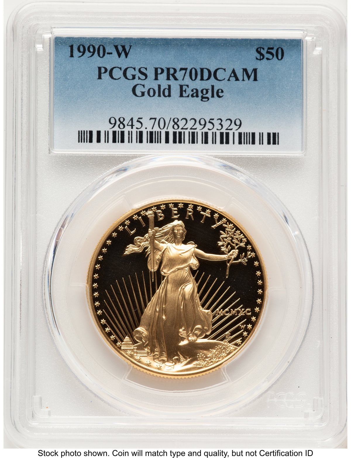 1990-W Proof Gold Eagle 1 oz Blue Gradient PCGS PR70
