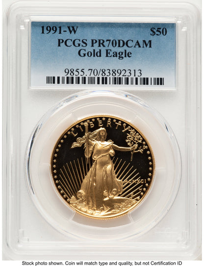 1991-W Proof Gold Eagle 1 oz Blue Gradient PCGS PR70