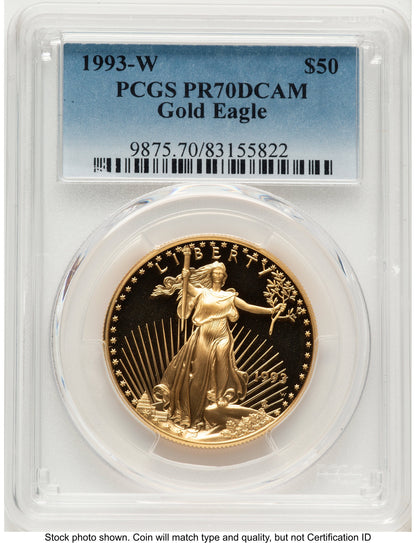 1993-W Proof Gold Eagle 1 oz Blue Gradient PCGS PR70