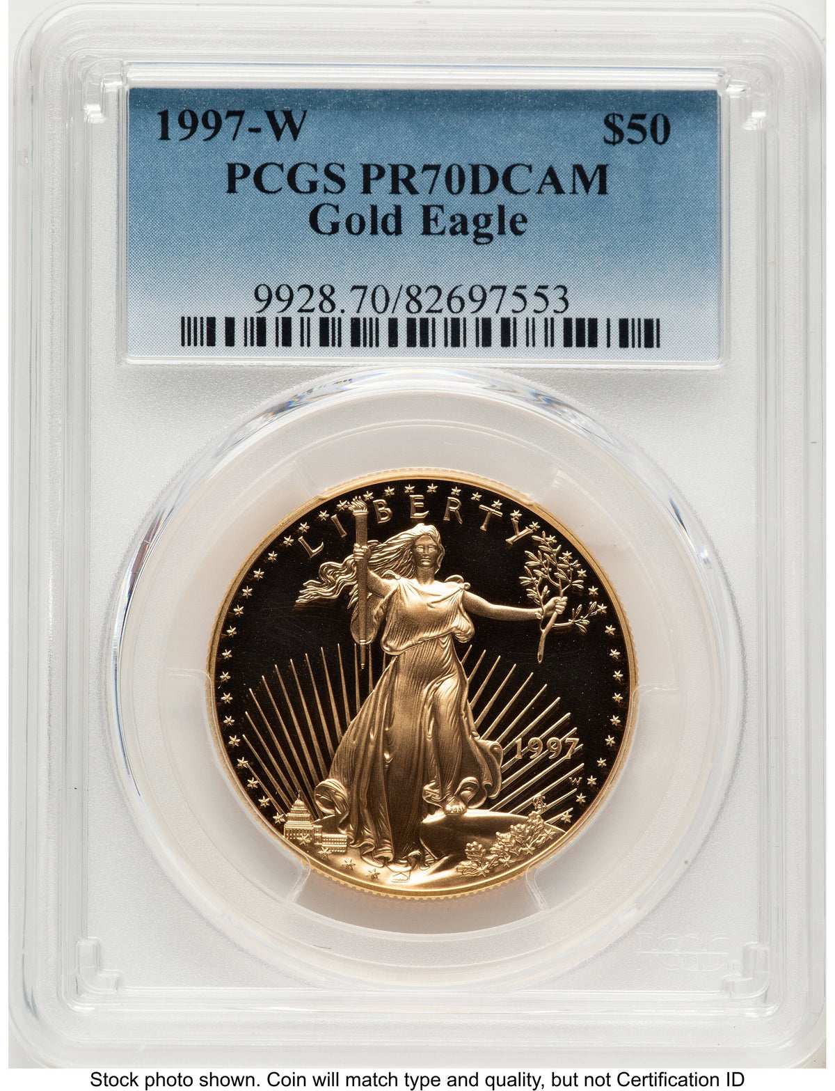 1997-W Proof Gold Eagle 1 oz Blue Gradient PCGS PR70