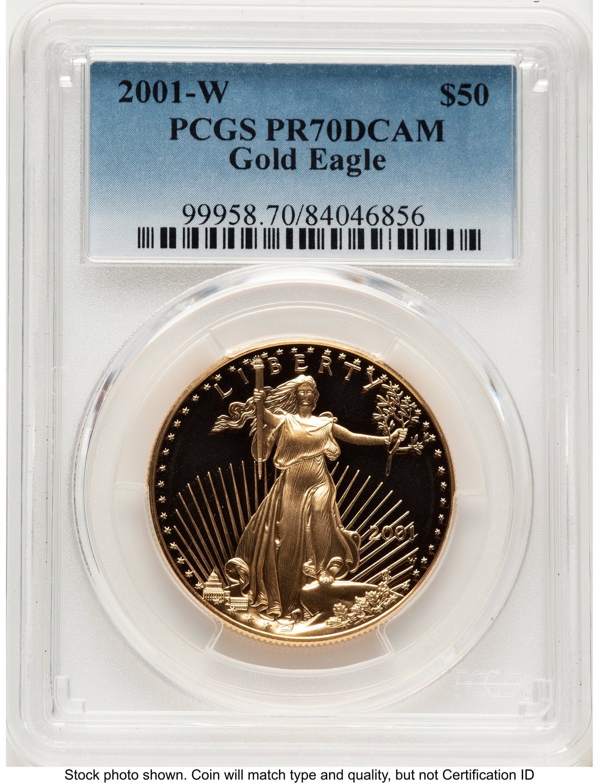 2001-W Proof Gold Eagle 1 oz Blue Gradient PCGS PR70