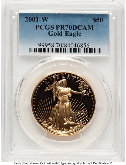 2001-W Proof Gold Eagle 1 oz Blue Gradient PCGS PR70