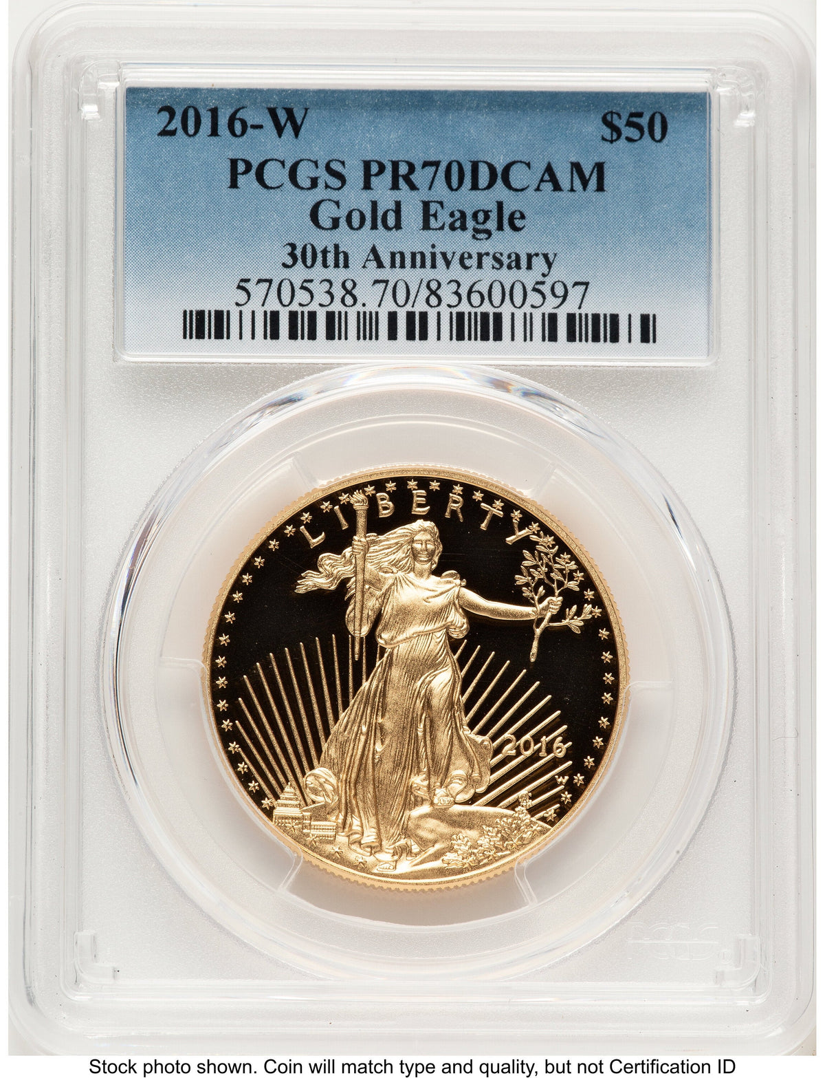 2016-W Proof Gold Eagle 1 oz Blue Gradient PCGS PR70