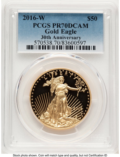 2016-W Proof Gold Eagle 1 oz Blue Gradient PCGS PR70
